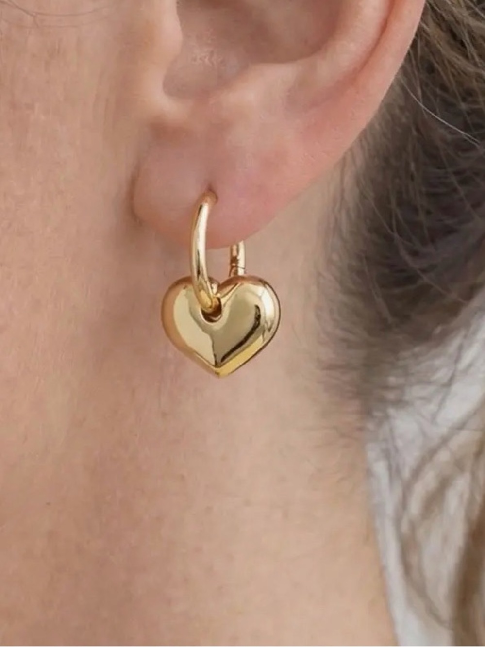 Gold Heart Charm Hoop Earrings  (5517)
